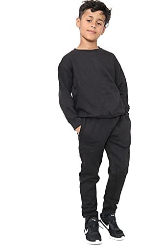 Image of Generation-Gap Kids Girls Boys Plain Pullover Fleece Tracksuit Set Top Bottom Back to School Jogging Suit Age 5 6 7 8 9 10 11 12 13 Years (Black, 9_10 years)