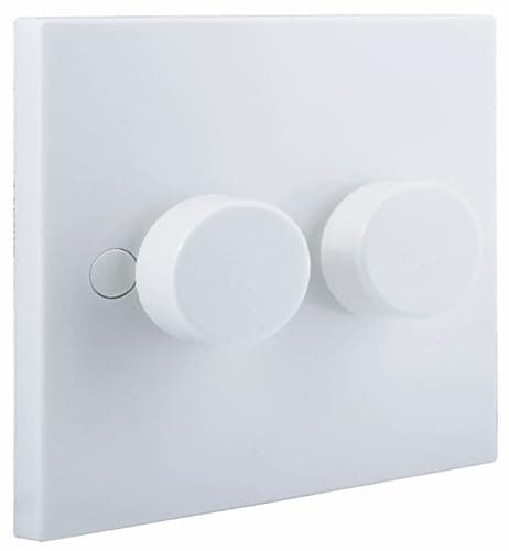 Image of U-Trade 2 Gang 2 Way Dimmable Light Switch – 400W Max – Compatible with LED, Halogen & Incandescent Bulbs – White Square Push On/Off Dimmer (2 Gang - 2 Way)