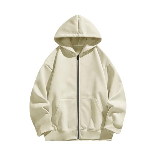 Image of Flodxo Girls Boys Fleece Zip Up Hoodie Sweatshirt-Kids Jumper,Long Sleeve Casual Loose,Baggy,Oversized,Lightweight,Full Zip,School,Pullover,4-14Y,Beige