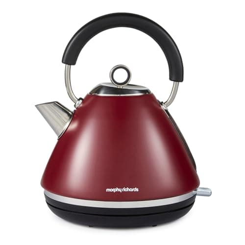 Image of Morphy Richards Accents Pyramid Kettle, 1.5L, 3KW Rapid Boil, 360 Base, Removable Limescale Filter, Easy View Window, Ring Pull, Rhubarb, 102051