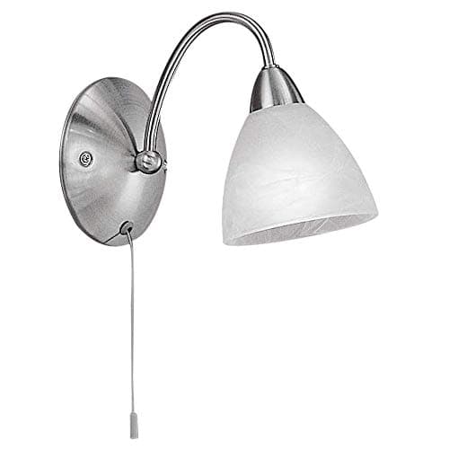 Image of Britalia Satin Nickel & Alabaster Glass Traditional Swan Neck Switched Wall Light | 1 x E14 SES Lamp Required (Not Included) | Pull Switch Operated
