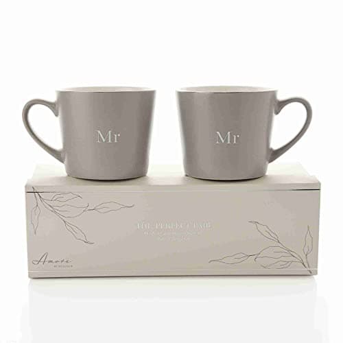 Image of Amore Set of 2 Stoneware Grey Mugs - Mr & Mr