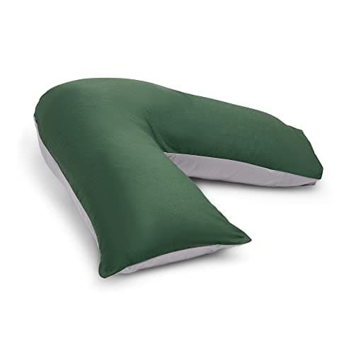 Image of C Stores Large V Pillow with 2 Tone Pillowcase Extra Filled Cushioning Support for Head, Neck & Back – Non Allergenic (V Pillow with 2 Tone GREEN/GREY Cover)