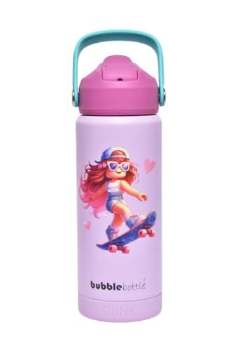 Image of DRNK Bubblebottle | Insulated Stainless Steel Waterbottle with Straw and Wide Mouth | Protective Silicone Base | Leak-Proof Durable Bottle for Sports & School | 550ml (Preppy)