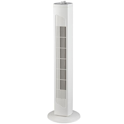Image of Beldray EH3713 32 Inch Tower Fan - Oscillating Function, 3 Speeds, 2 Hour Timer, Standing Floor Cooler, Portable with Carry Handle, Quiet Cooling, Sturdy Base, Home/Office, White, 45W