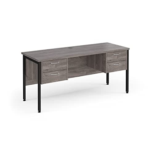 Image of Mr Office Maestro 25 straight desk 600mm deep with two x 2 drawer pedestals - black H-frame leg, Grey oak