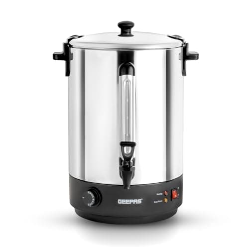 Image of Geepas Electric Catering Urn, 2500W Instant Hot Water Boiler Dispenser - Tea Urn Kettle Home Brewing Commercial or Office Use with Keep Warm- Easy Pour Tap, Stainless Steel – 2 Year Warranty, 30 Litre
