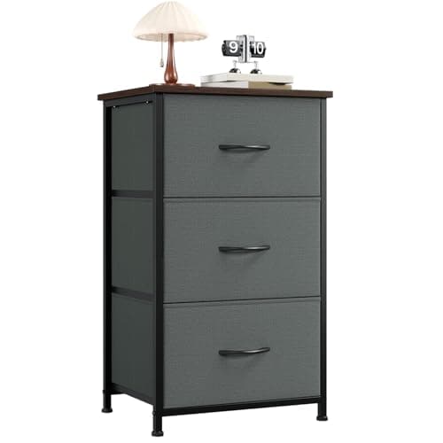 Image of Somdot Chest of Drawers with 3 Drawers, Bedroom Fabric Dresser Storage Organiser for Closet Bedside Living Room Laundry Entryway Hallway, Charcoal Grey