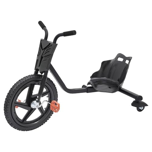 Image of OUKANING Kids Drift Trike - 80kg Capacity Children's Tricycle with LED Wheel Lights, Adjustable Seat & 15.75" Front Wheel, Drift Kart for Ages 6+ (Black)