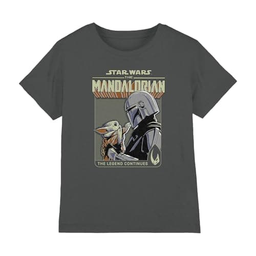 Image of Cotton Soul Star Wars Mandalorian Grogu Legend Continues Kids Kids T Shirt, Charcoal, 9-10 Years