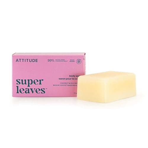 Image of ATTITUDE Body Soap Bar, Made in Canada, Natural Origin, Protects and Softens Dry Skin, Watercress, Indian Cress & Olive Oil, EWG Verified & Vegan, Coconut & Wild Berries, 113 g