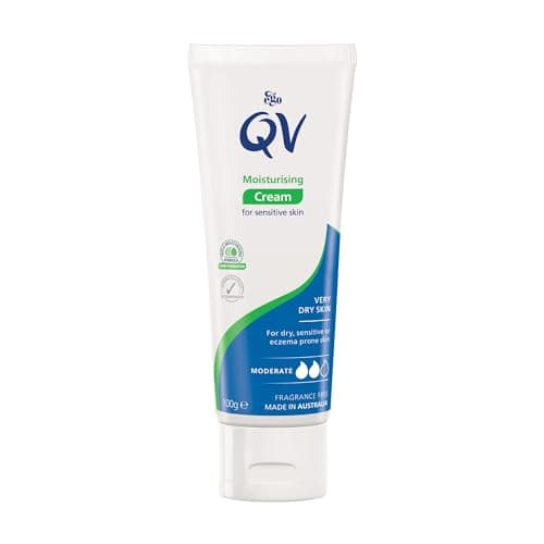 Image of QV Cream with 10% Glycerin (100g) Rich Protective Moisturiser for Sensitive, Dry Skin, Fragrance Free, Noncomedogenic Body Cream, Hydrating Skin Care for Eczema, Psoriasis, Dermatitis, Tube