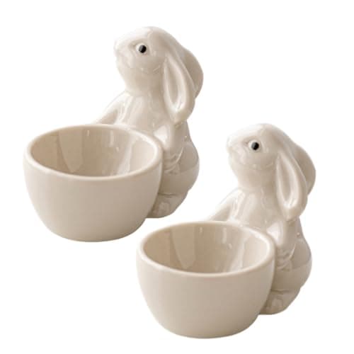 Image of Egg Cups Set of 2, Ceramic, Cute Animal Design, Porcelain, Egg Holder, Tableware Decoration, Gift, Christmas, Birthday, Family, Friends, Children
