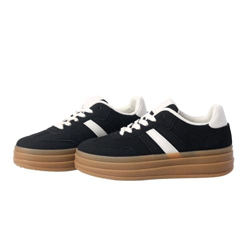 Image of Nexsus Plus Women's Sneakers Cushion Soled Breathable Faux Suede Platform (Black, UK Footwear Size System, Adult, Women, Numeric, Medium, 5)