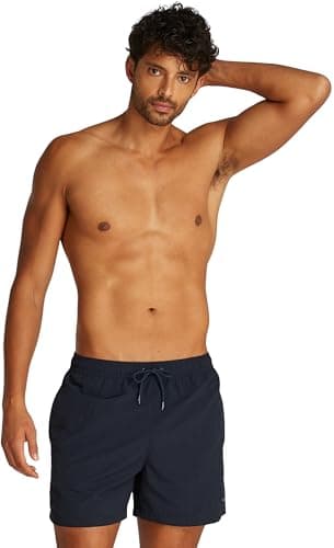 Image of Tommy Hilfiger Men’s Medium Drawstring Swim Shorts with Logo, Blue (Desert Sky), L