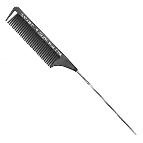 Image of Head Jog C9 Extra Long Pin Tail Carbon Comb. Heat Resistant & Static Free Combs For Hairdressing, Sectioning, Teasing & Styling. Black Carbon Fibre Pintail Comb For Home & Salon Use.