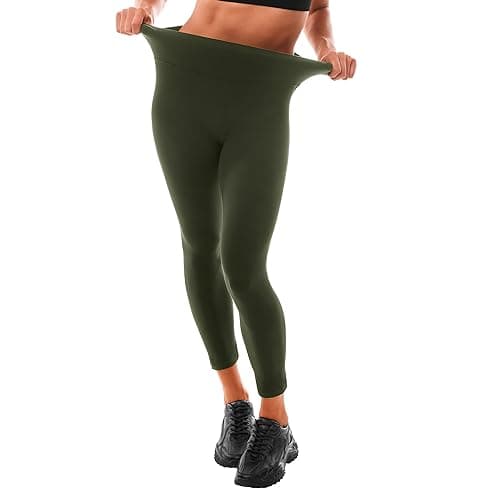 Image of Leafigure Leggings for Women High Waist, Army Green Leggings for Running Workout S-M