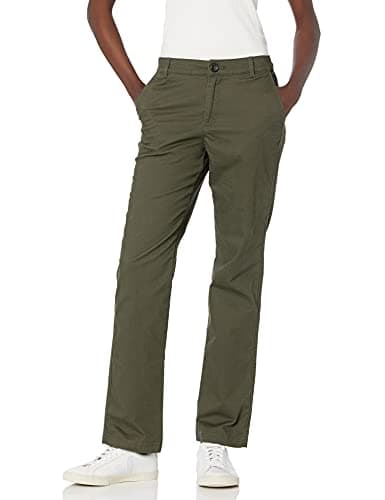 Image of Amazon Essentials Women's Slim Fit, Straight leg Stretch Twill Chino Pant, Dark Olive, 18