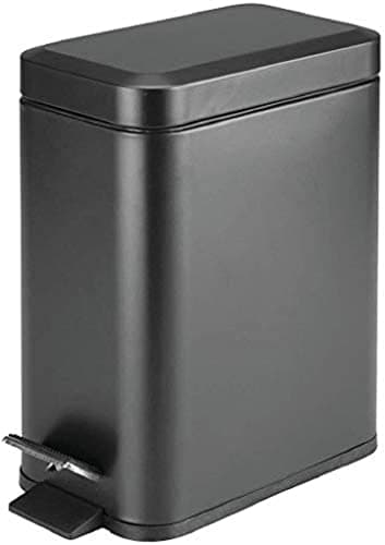 Image of FINE STAR 5L Slim Pedal Bin Square Toilet Brush Holder Bathroom Set Rectangular Removable Bucket Trash Recycling Bin (Black 5 L Bin Only)