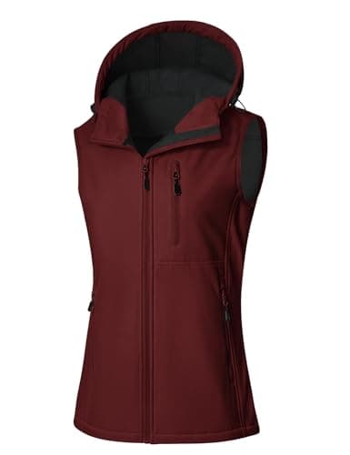 Image of RITOSTA Women's Softshell Gilets Lightweight Gilets Waterproof Sleeveless Jacket Fleece Lined Ladies Windproof Vest Zip Up Outerwear with Hood for Cycling Running Golf Hiking(Wine Red,XXL)