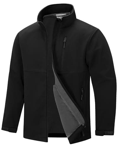 Image of Outdoor Ventures Men's Waterproof Softshell Jackets Lightweight Windbreaker Sports Jacket Stand Collar Hiking Jacket Fleece Lining Workwear for Running Cycling Golfing Black M