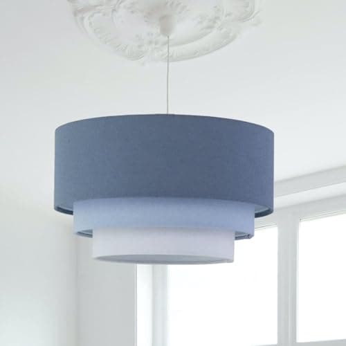 Image of Modern Ceiling Light Shade, Blue Ombre Linen, Layered Design, Easy Fit Pendant Shade for Living Room or Bedroom