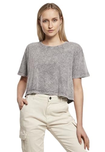 Image of Build Your Brand Ladies Acid Washed Cropped Tee, Women’s T-Shirt, Grey Black, M - BY054-01260-0046