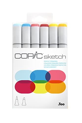 Image of Copic Sketch Coloured Marker Pen - Set of 6 Basics, For Art & Crafts, Colouring, Graphics, Highlighter, Design, Anime, Professional & Beginners, Art Supplies & Colouring Books