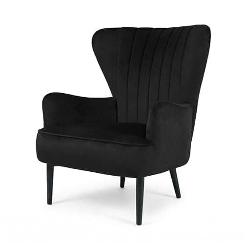 Image of EVRE Velvet Armchair, Large High Back Tub Chairs with Tapered Backrest & Metal Legs, Modern Accent Reading Chairs for Living Room, Bedroom or Office. (Black, Velvet)