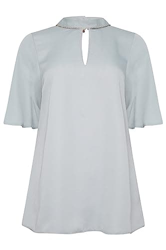 Image of M&Co Light Blue Embellished Neck Keyhole Blouse - Women's