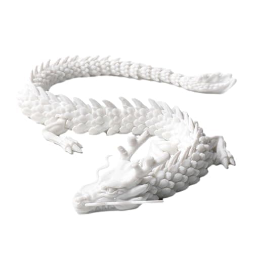 Image of dijiusidy Joint Movable Dragon Model Exquisite 3D Printed Chinese Dragon Ornaments Toy 3D Printed Articulated Dragon Plastic, white, 45CM