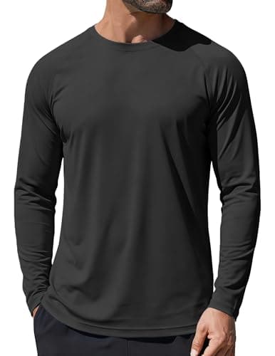 Image of GOLDPKF Long Sleeve Tops Men Sun Protection Outdoor T Shirt Lightweight UV Shirts Quick Dry Beach T-Shirt Black XXL