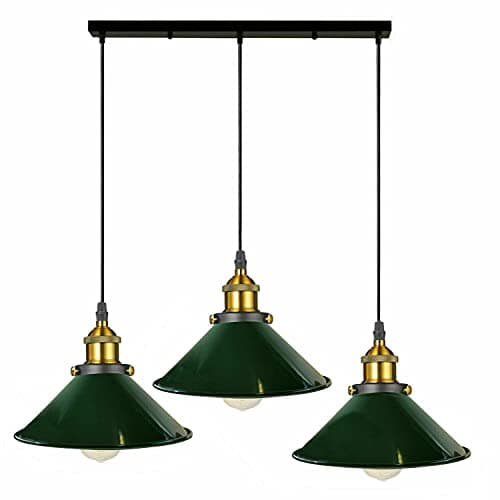 Image of LEDSone Industrial 3-Light E27 Pendant Lighting Adjustable Metal Hanging Lamp Ceiling Lamp Hanging Light Fixtures Green Pendant Lights for Kitchen Island Dining Room Barn.