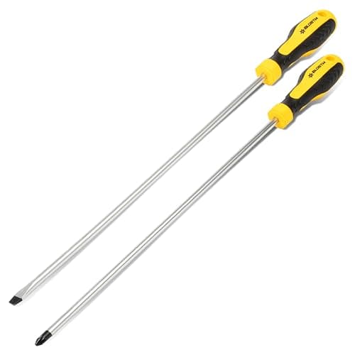 Image of BLOSTM Long Reach Screwdriver 2 Pack - Extra Long Screwdriver Set Includes Pozidrive and Flat Head Screwdrivers, Chrome Vanadium Steel with Magnetic Tips & Ergonomic Handles - 300mm