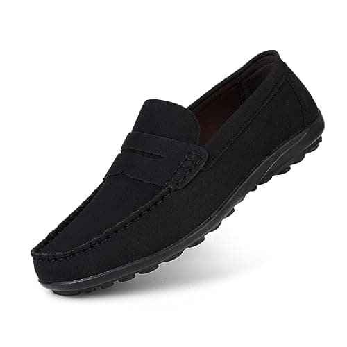 Image of Rodawu Men's Suede Loafers Flat Breathable Leather Moccasins Handmade Slip On Driving Shoes Black Size 11.5uk