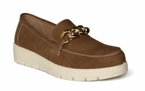 Image of Cushion Walk Women's Faux Suede Leather Penny Loafer Comfortable Smart/Casual Flat Slip-on Boat Shoe in Sizes 3-8 (Brown, UK Footwear Size System, Adult, Women, Numeric, Medium, 7)