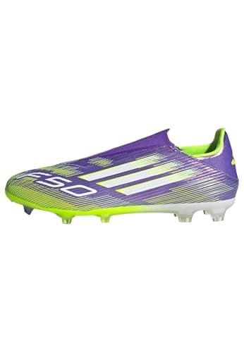 Image of adidas Unisex F50 League Laceless Firm Ground Football Boots, Purple Rush/Cloud White/Lucid Lemon, 12 UK