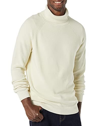 Image of Amazon Essentials Men's 100% Cotton Rib Knit Turtleneck Jumper, Ivory, L