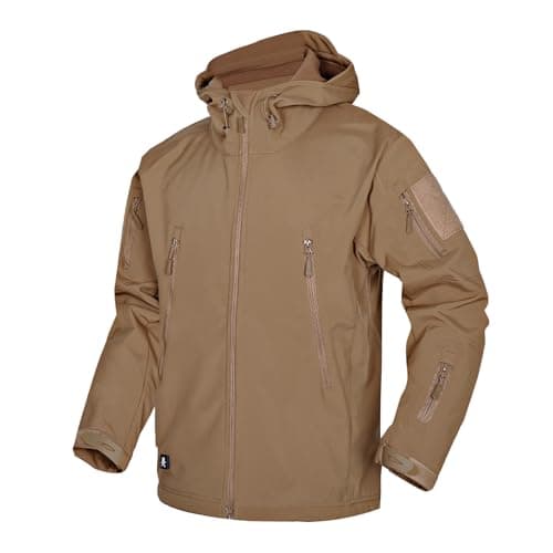 Image of Kelmon Men's Softshell Jacket Tactical Jacket Water-Repellent Military Jacket Camouflage Jacket Outdoor Jacket Warm Windproof Functional Jacket, tan, S