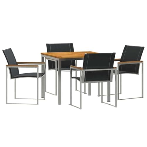 Image of HFMDRMU 5 Piece Acacia Wood Outdoor Dining Set, Brown Solid Acacia Wood Patio Set with Stainless Steel Frame and Textilene Seats