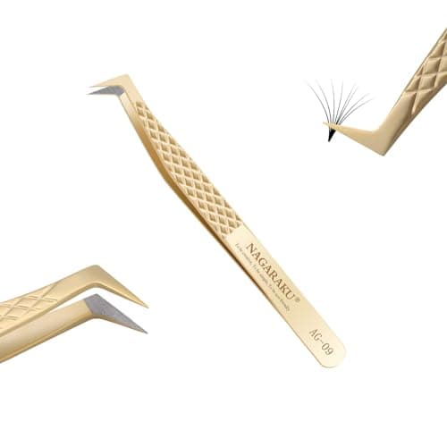 Image of NAGARAKU Precision Fiber Tip Tweezer for Eyelash Extensions Diamond Grip Anti-Static Anti-Slip Premium Stainless Steel Pointed Volume Eyelashes Boot Tweezers Supplies with Box(L Type Tweezers AG-09)