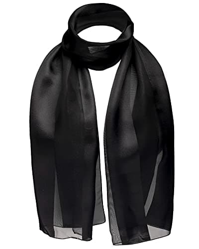 Image of Basic Sense Shiny Satin Scarf Lightweight Silky Chiffon Solid Plain Strip Neck Scarves, Black