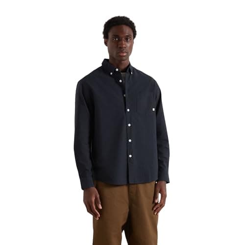 Image of Farah - Men's Oxford Shirt, Brewer Box Fit, Organic Cotton, Long Sleeve, Casual or Work Shirt, M, True Navy