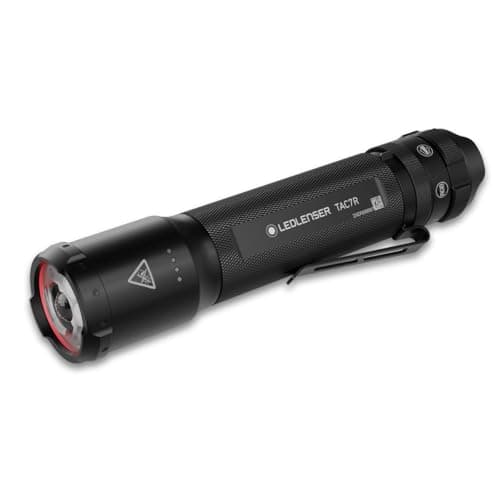 Image of Ledlenser TAC7R Tactical Torch Rechargeable, LED 3200lm, 10 Modes inc RGB Light & Strobe, Multi-Lens Technology, Up to 370m Beam, USB-C, IP68 Waterproof, Inc Belt Pouch for Police, Security, Military