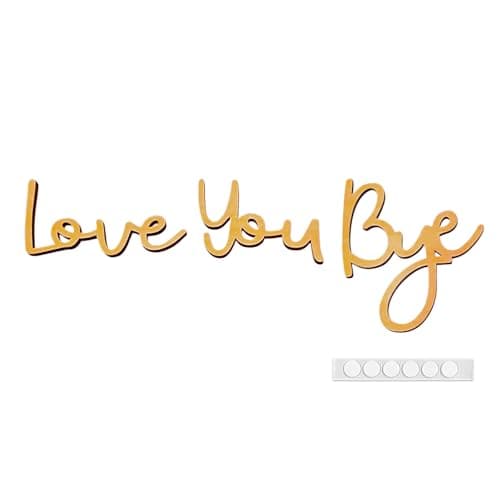 Image of Sgphrzlt Love You Bye Sign Above Door, Love You Bye Door Topper, Wood Home Wall Decals, Entryway Script Decor, Express Warm for Family Hallway Wall Stickers with Letters, Gold