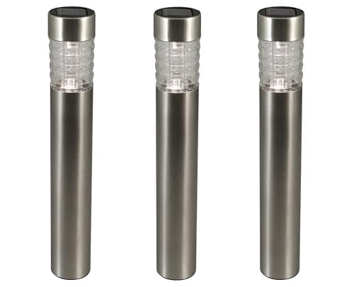 Image of Luxform 3x Solar LED Garden Post Lights Tacoma Silver Path Driveway Lamp 34315