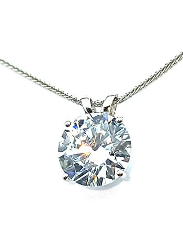Image of Luxury 18k White Gold Diamond Necklace 1.5 carat Diamond Necklace SOLID GOLD 18k Diamond Necklace for women 8mm Solitaire Jewelry for Valentines Day Gift for Daughter Valentine gift for her Birthday