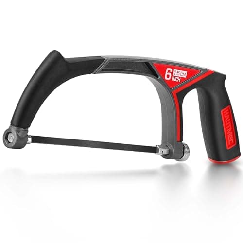 Image of HAUTMEC 150mm Pro Mini Hacksaw, Compact Hack Saw with Aluminium Alloy Frame, Hand Saw with 6 Adjustable Cutting Angles & 24TPI Bi-Metal Blade for Wood, Metal, PVC & DIY – HT0145