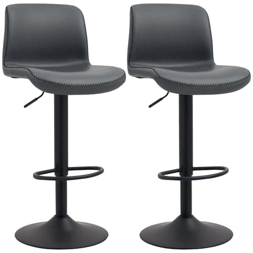 Image of HOMCOM Bar Stools Set of 2, Height Adjustable Barstools with Backrest and Footrest, PU Leather Upholstered Dining Stools for Kitchen, Counter, Breakfast Bar, Dark Grey
