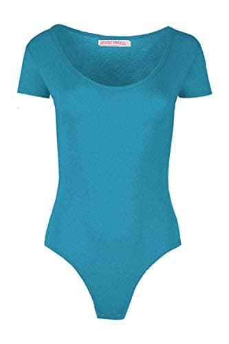 Image of Colop Womens Cap Short Sleeve Plain Round Neck Stretch Leotard Bodysuit Uk 8-26 (Teal, 12-14)